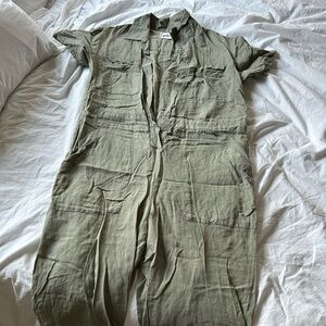 Pact button down short sleeve jumpsuit